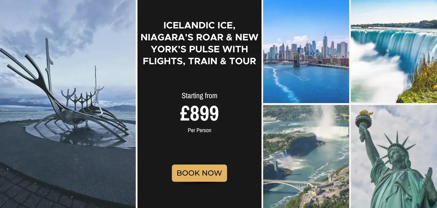 Icelandic Ice, Niagara's Roar & New York's Pulse W/Flights, Train & Tour
